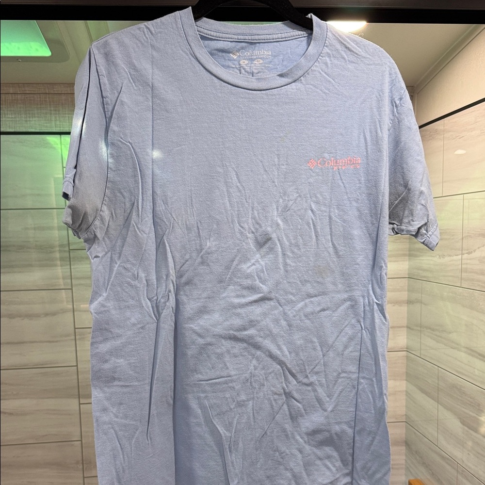 Columbia Unisex Sky Blue Tee with Pink Logo